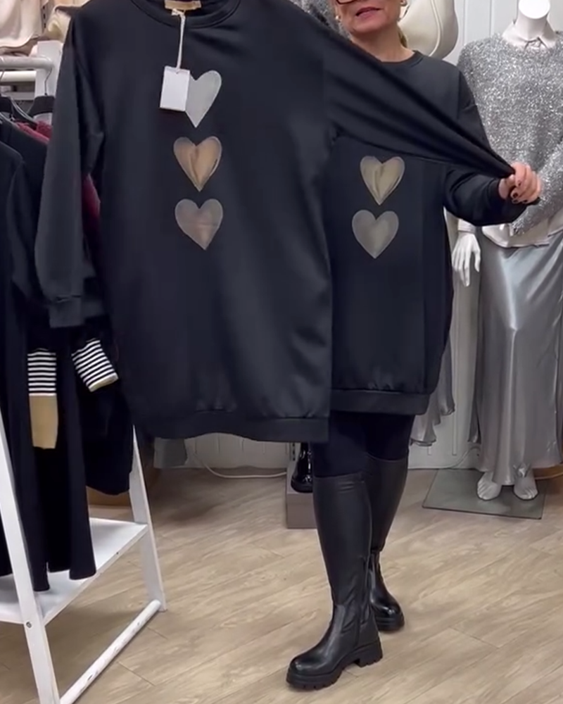 Francine - Women's Long-Sleeved Sweatshirt with Heart Print