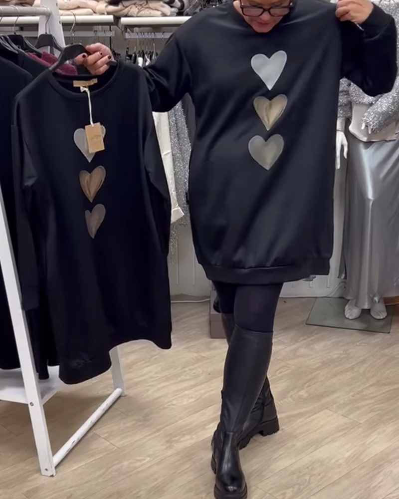 Francine - Women's Long-Sleeved Sweatshirt with Heart Print