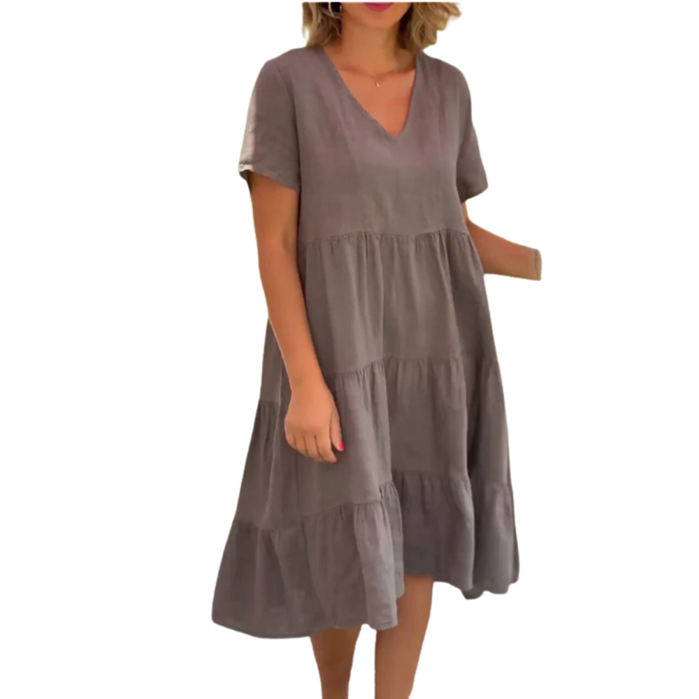 Olivia | Breezy V-Neck Tiered Midi Dress