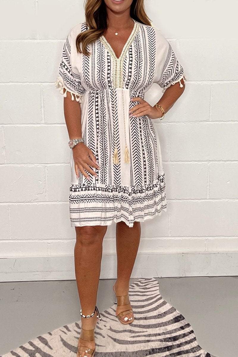 Gail - Vintage Boho Dress with Ethnic Print