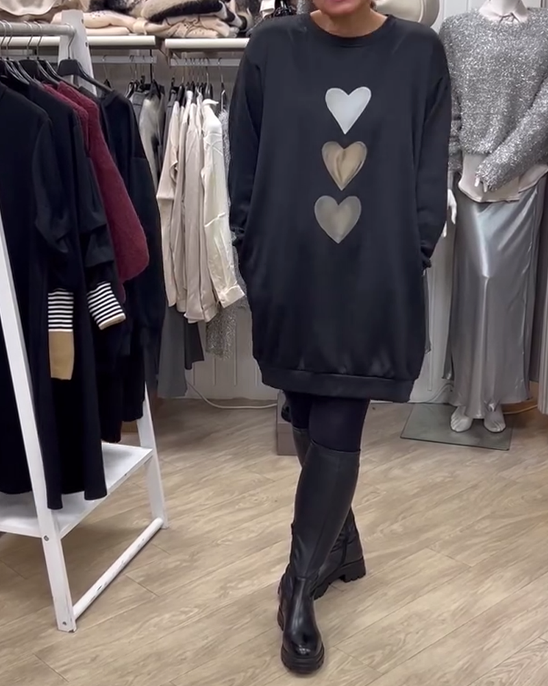 Francine - Women's Long-Sleeved Sweatshirt with Heart Print