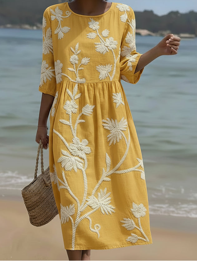 Yassy | Plant & Flower Print Midi Dress