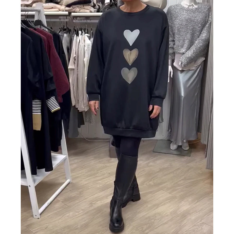 Francine - Women's Long-Sleeved Sweatshirt with Heart Print