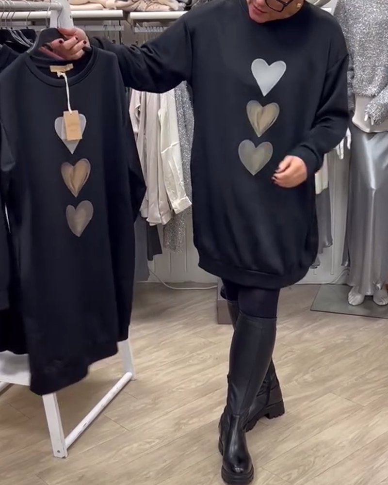 Francine - Women's Long-Sleeved Sweatshirt with Heart Print