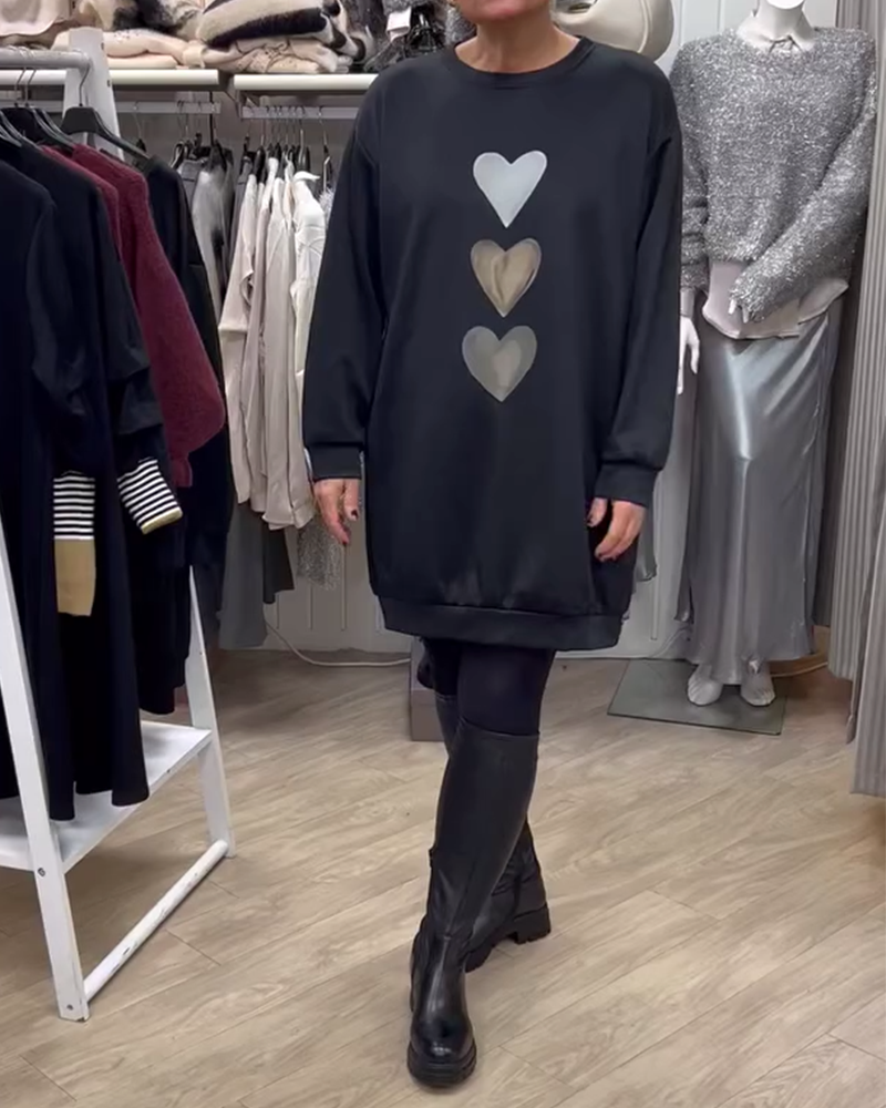 Francine - Women's Long-Sleeved Sweatshirt with Heart Print