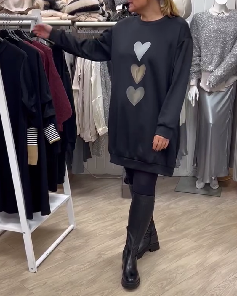 Francine - Women's Long-Sleeved Sweatshirt with Heart Print