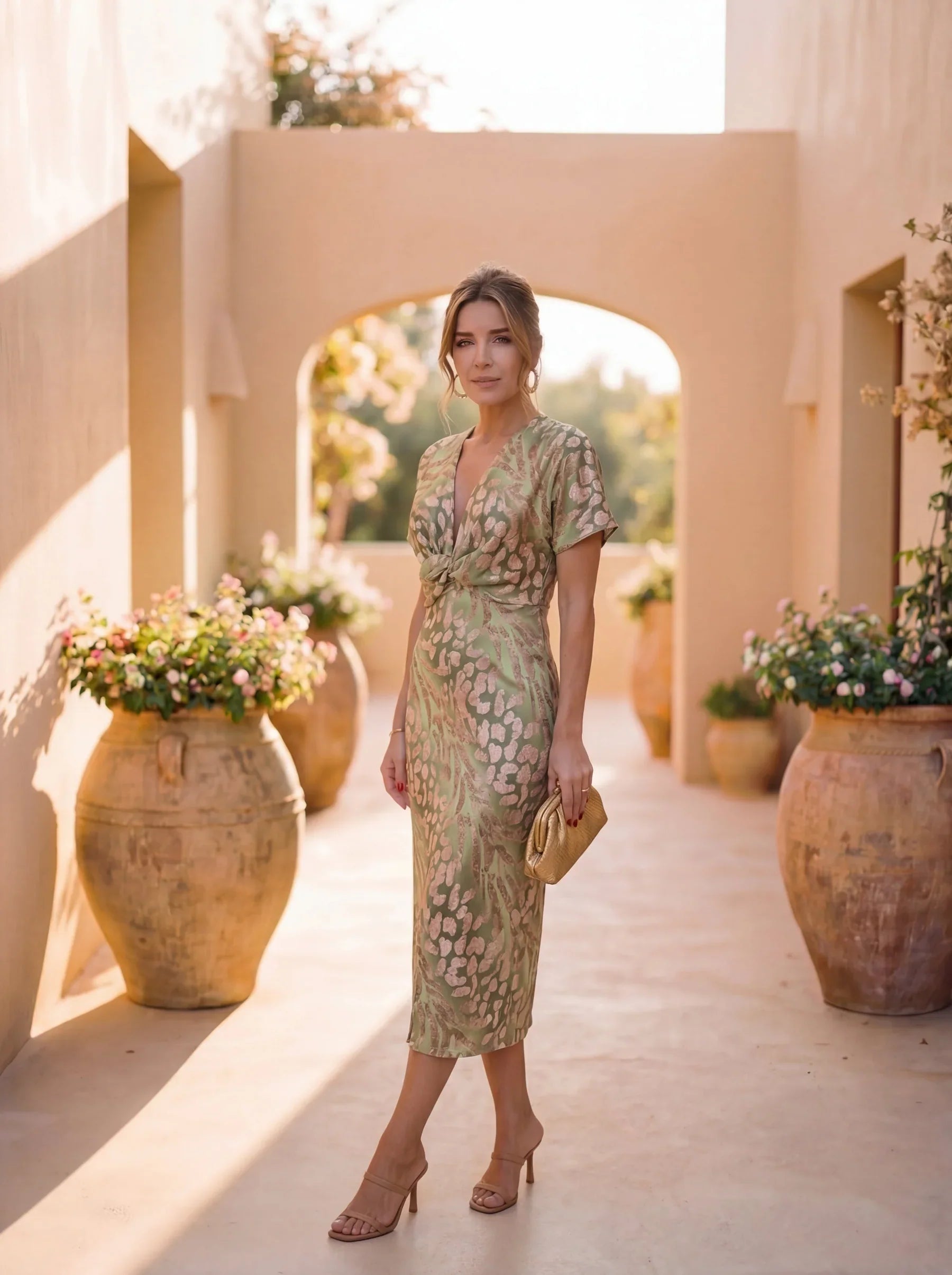 Selena – Golden Grace Midi Dress