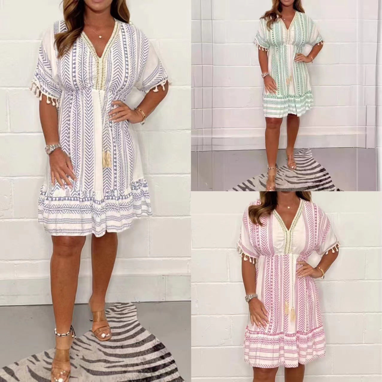 Gail - Vintage Boho Dress with Ethnic Print